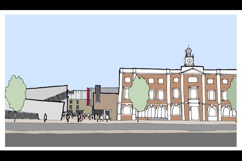Design Engine masterplan for London Met in Holloway - Libeskind grad centre, courtyard and clock tower